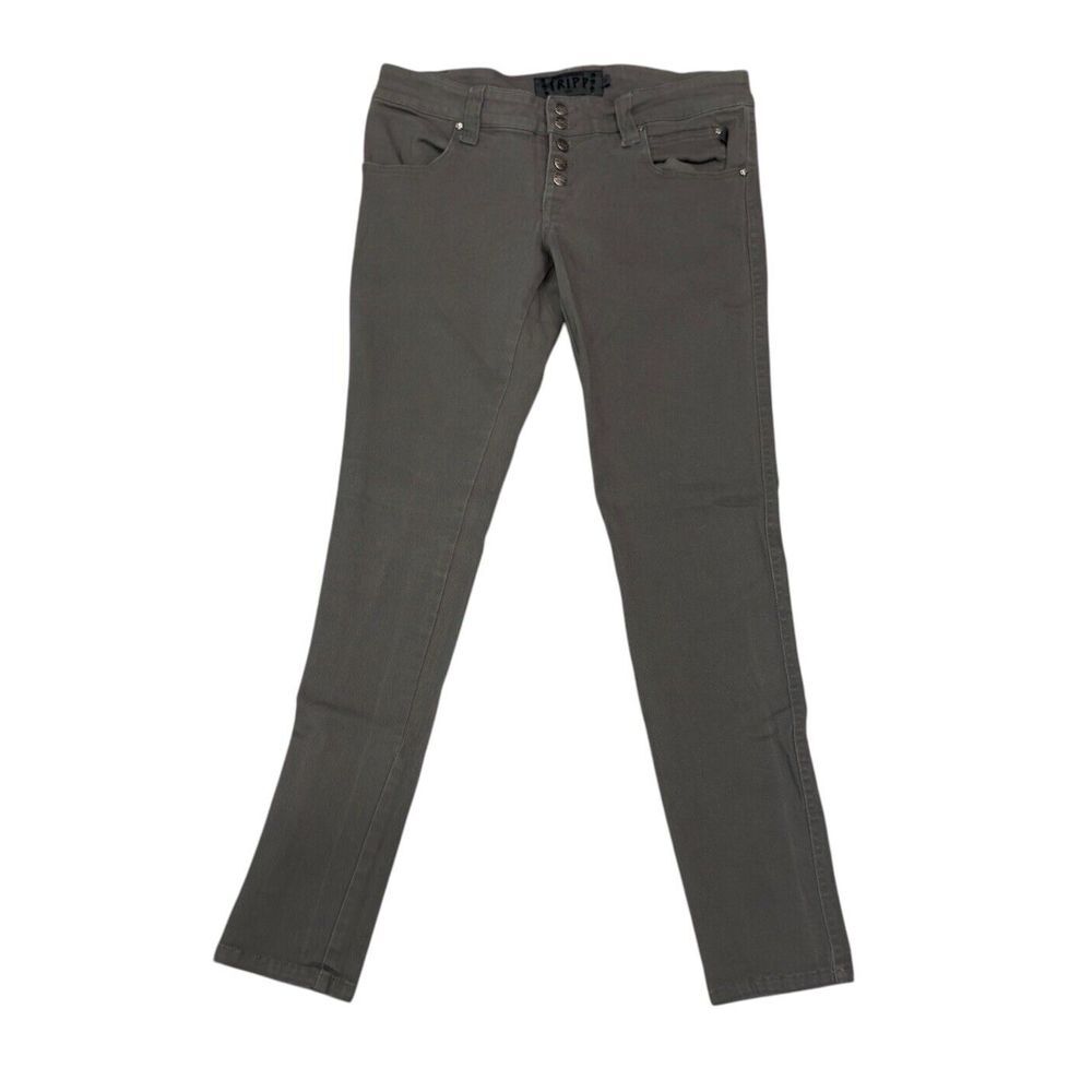 Tripp NYC Women's Size 9 Button Fly Gray Denim Skinny Stretch Grunge Jeans euc